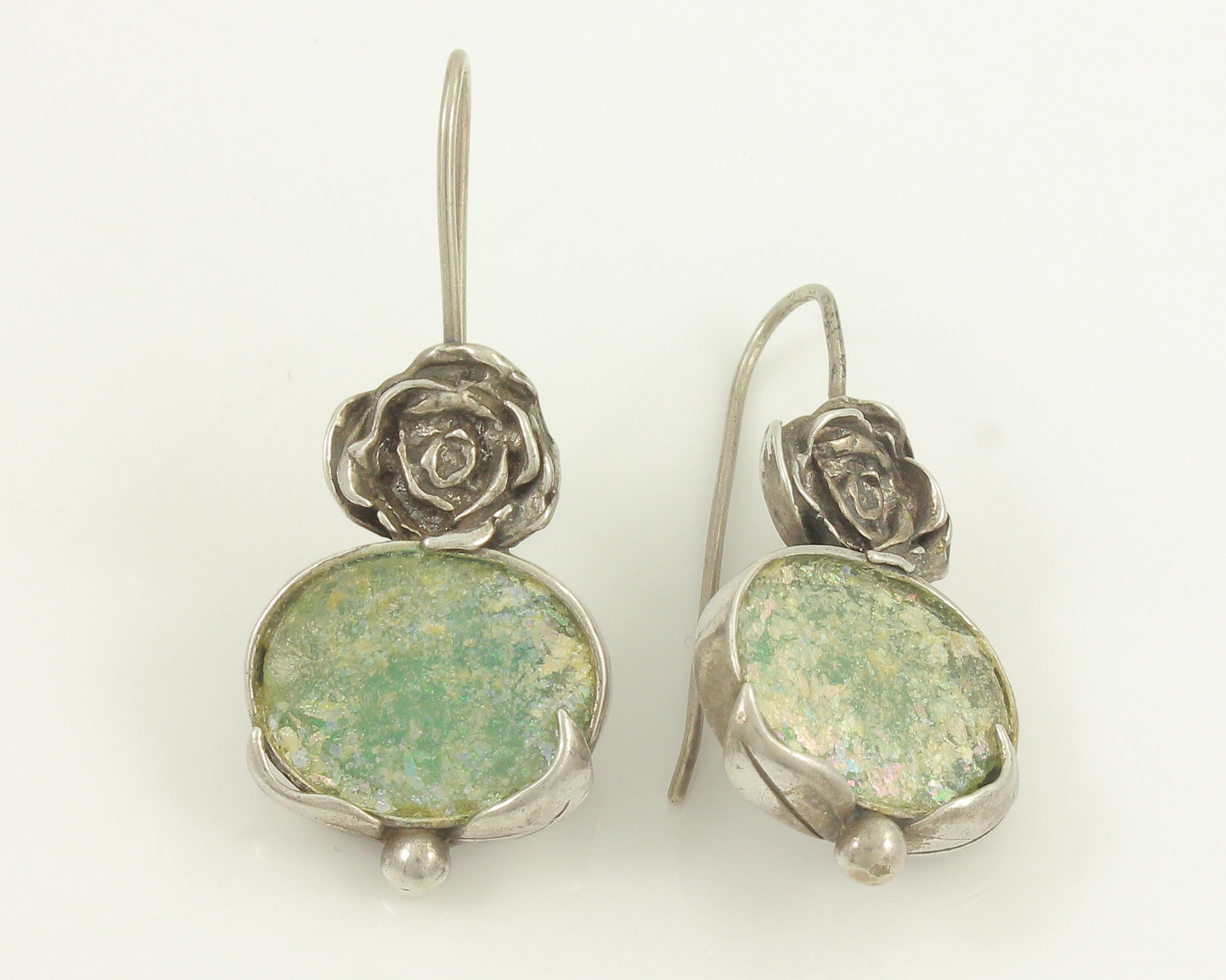 Vintage Roman Glass Sterling Silver Drop Earrings Luli Hammerstein