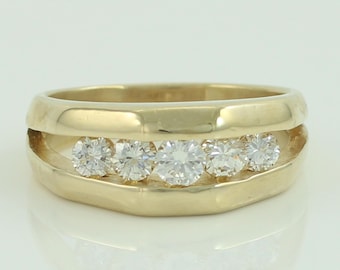 Vintage 14K Channel Set 5 Diamond Ring, Gents 14K 1.25 CT Diamond Band, 14K Size 8 Diamond Ring, Diamond Ring circa 1990, Vintage Jewelry