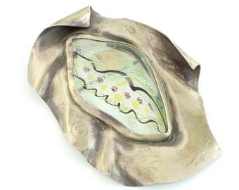 Vintage Sterling Silver Art Glass Brooch, Handmade Artisan 925 Silver and Glass Brooch, Y2K Sterling Silver Brooch, Vintage Jewelry