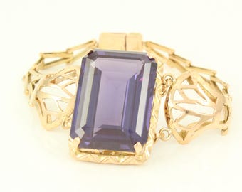 Vintage 12K Gold Lab Created Purple Sapphire Bracelet from Egypt, 1960s 12K Egyptian Lotus Blossom Purple Sapphire Bracelet, Vintage Jewelry