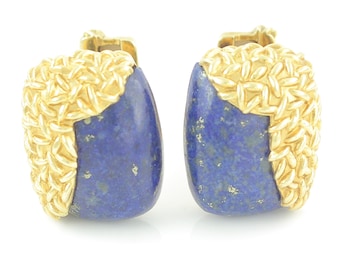 Vintage 18K Gold Lapis Lazuli Cuff Links, 750 Yellow Gold Mid Century Modern Lapis Cufflinks, Vintage Jewelry, 18K Solid Gold Lapis Cufflink
