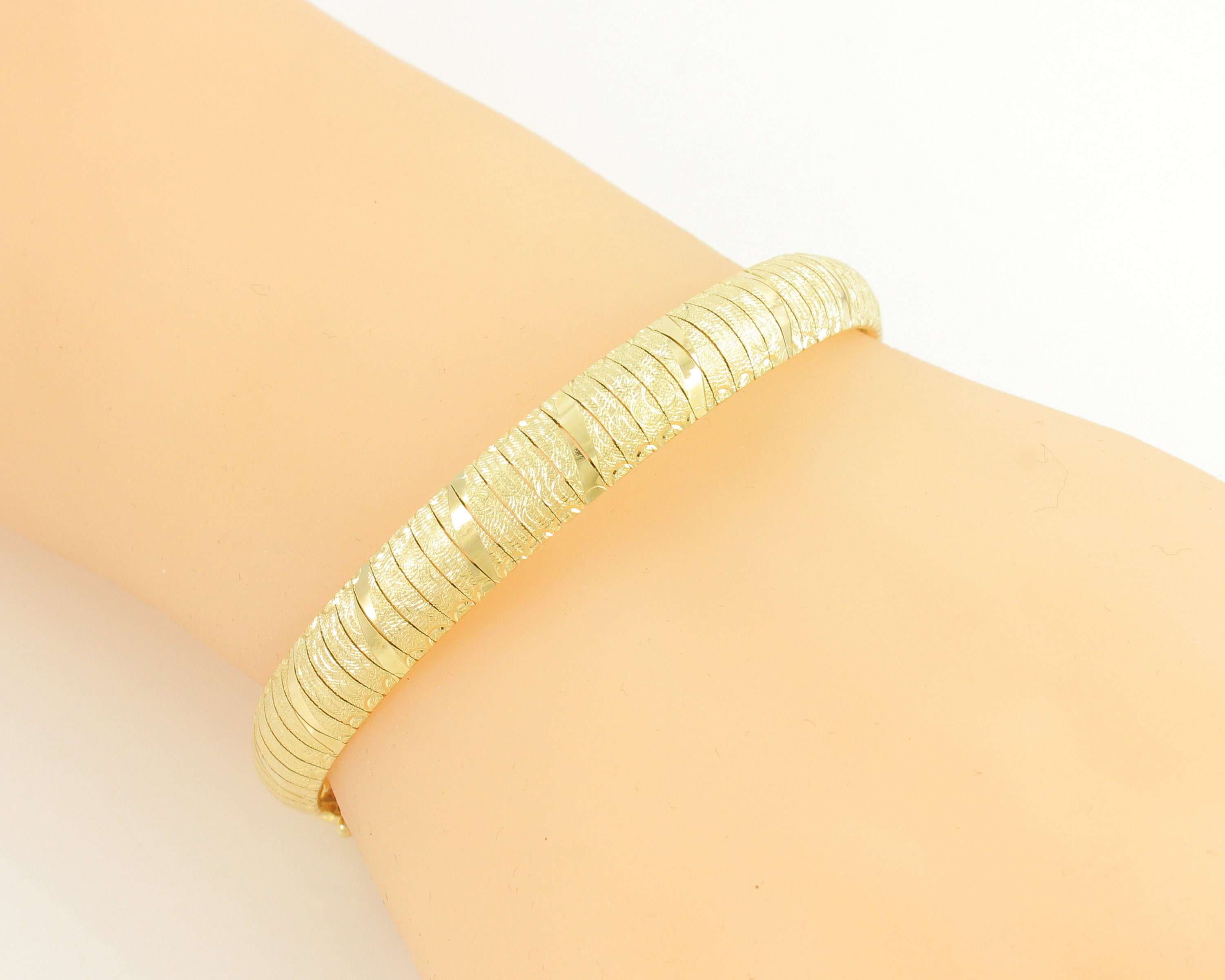 Vintage 14K Textured Omega Bracelet, 14K Italian Flexible Bracelet