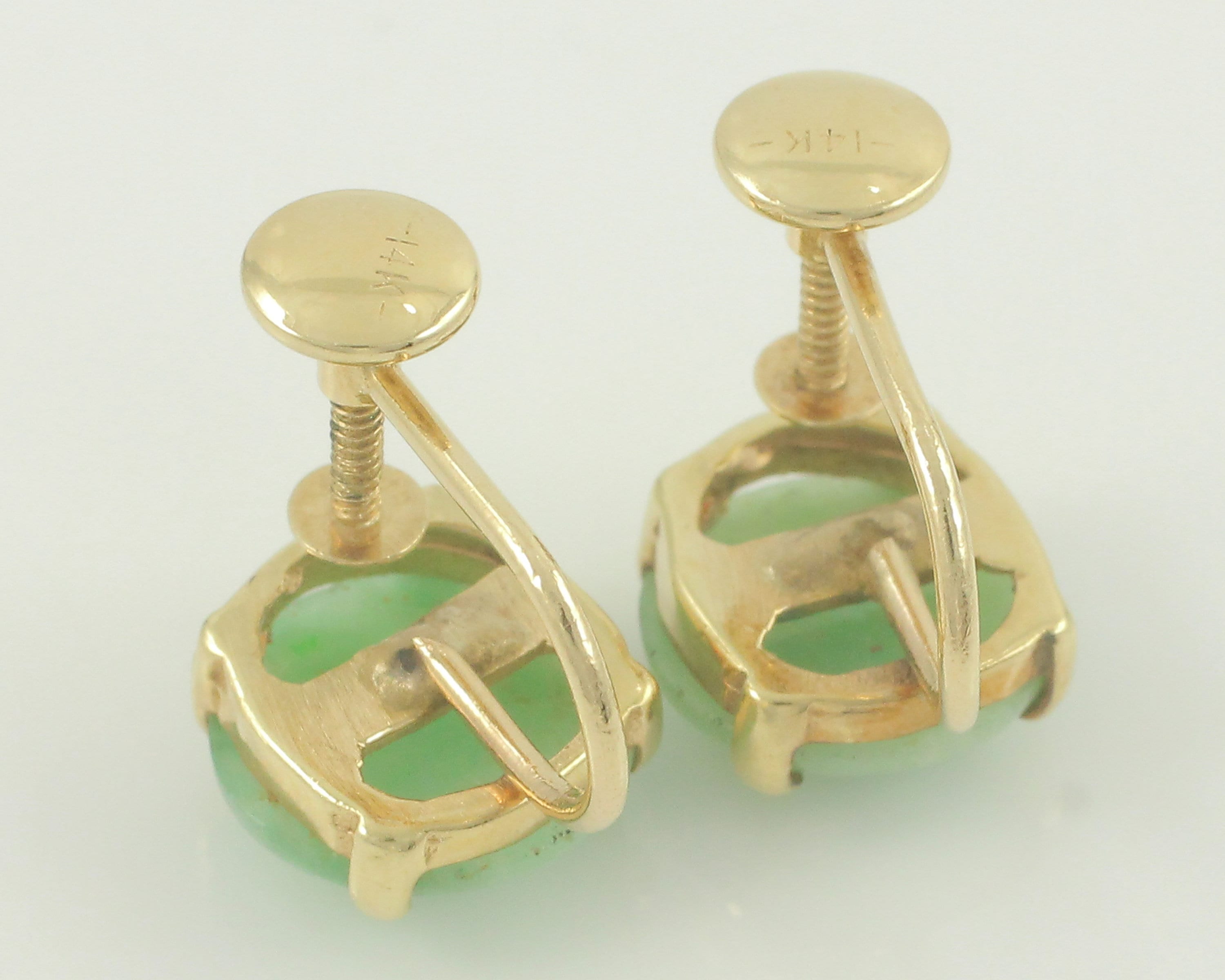 14K 1960's Emerald Knot Twist Spiral Screw Back Earrings Yellow Gold [CFQC]