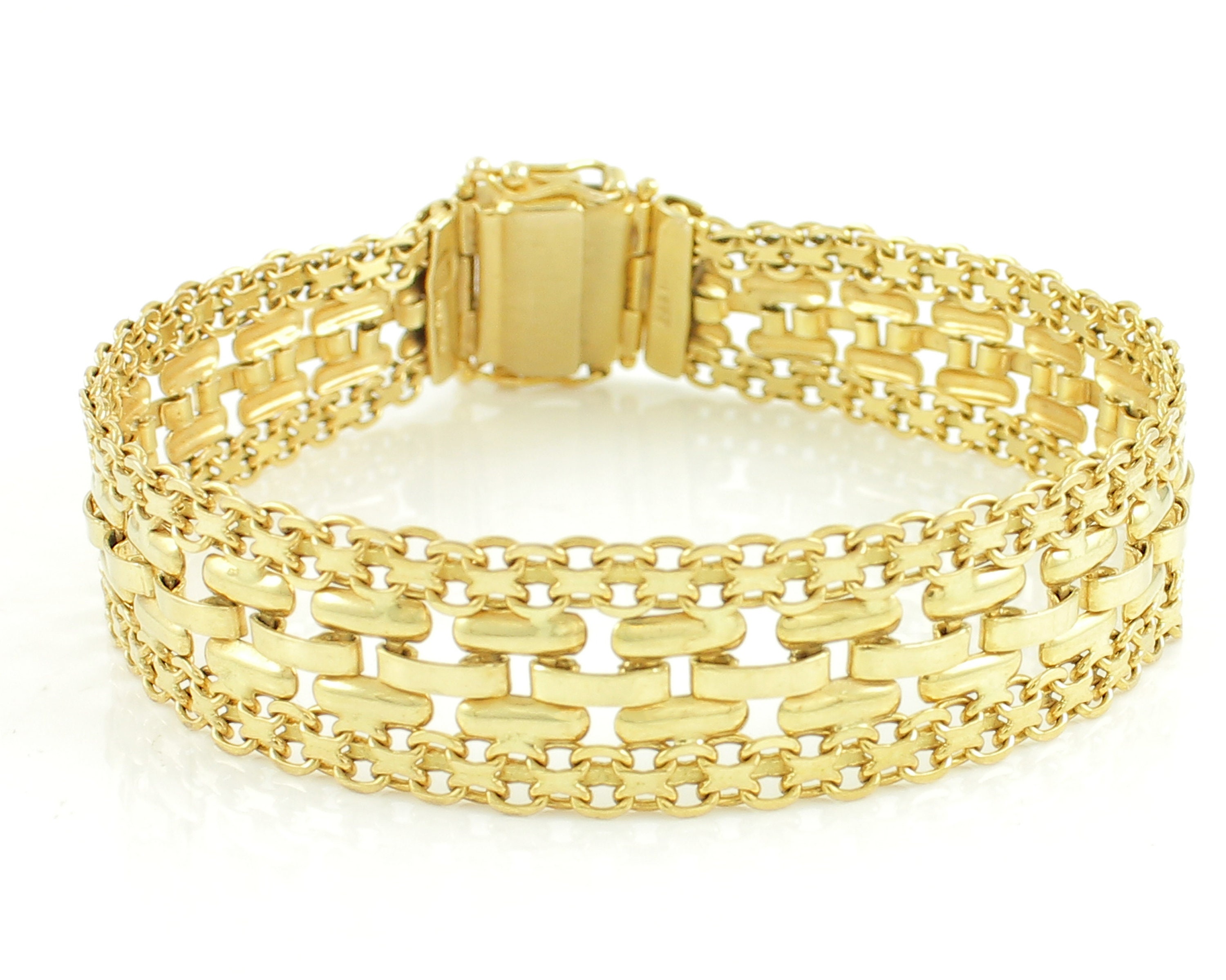 10K Yellow Gold Wide Bracelet - Eighties Flexible Bracelet with ...