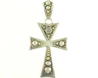 Sterling Silver and Moonstone Suarti Cross Pendant - Large Dot or Bubble Design - 21.1 gram Signed BA - Vintage Estate Jewelry