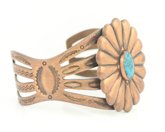 Vintage Copper Blue Stone Southwestern Bracelet, … - image 2