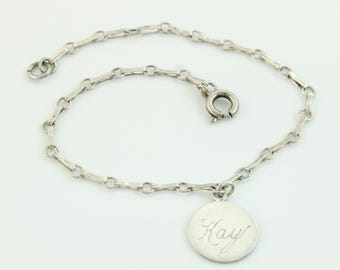 Vintage Kay Charm Bracelet Sterling Silver, 7.25" Dainty Link Bar Chain Silver Bracelet, Kay Charm Bracelet Sterling Ballou, Vintage Jewelry