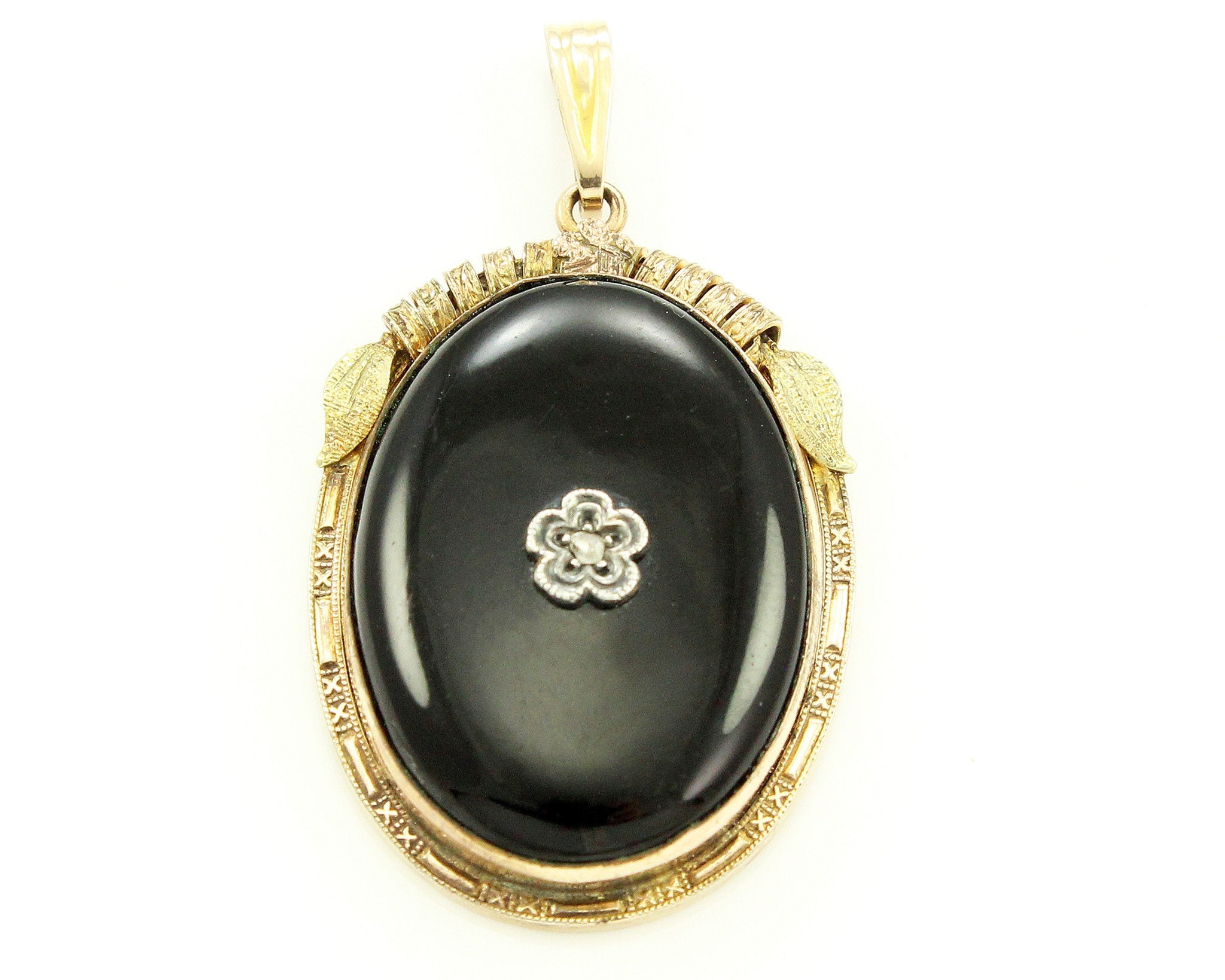Art Deco Onyx 1/20 10K Gold Filled Rose Cut Diamond Pendant Vintage