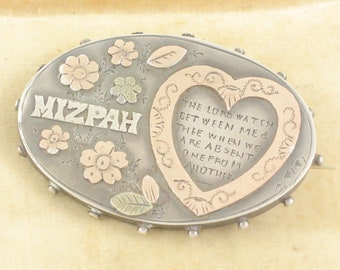 Mizpah Pin, Victorian Sterling Silver Rose Gold Mizpah Brooch, Love Token Pin, England 1892, Vintage Jewelry, Antique Jewelry, Valentine Day