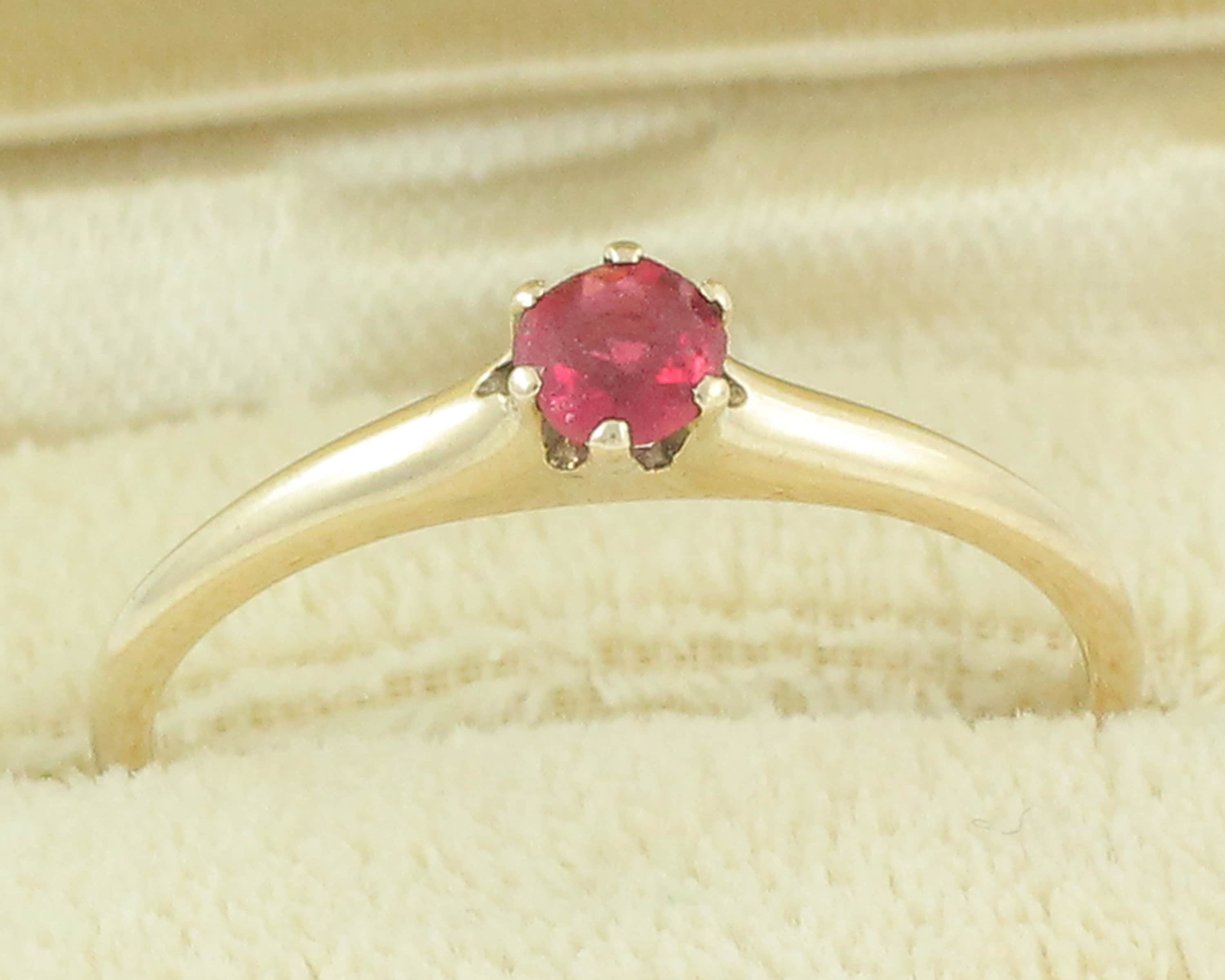 14K Created Ruby Ring - Antique Solitaire Alternative Engagment Ring in