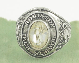 Vintage Robinson High School Ring Sterling Silver Charm, 1960s 925 Silver Yellow Stone Class Ring Charm, Vintage Charm, Vintage Jewelry