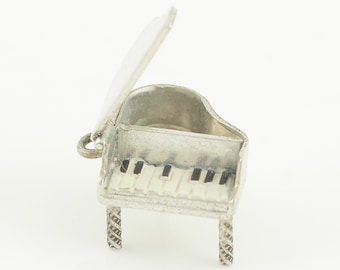 Sterling Silver Enamel 3-D Opening Grand Piano Bracelet Charm or Pendant - 2.1 grams c1960- Vintage Fine Jewelry