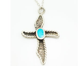 Vintage Sterling Silver Turquoise Cross Necklace, Vintage Southwestern Silver Turquoise Cross Necklace, Vintage Jewelry, Estate Jewelry