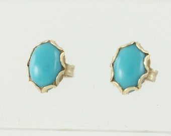 Vintage 14K Turquoise Earrings, 14K Turquoise Vintage Stud Earrings, 14K Gold Turquoise Studs, December Birthstone Earrings, Vintage Jewelry