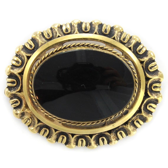 Vintage Danecraft Gold Filled Black Onyx Brooch, … - image 1