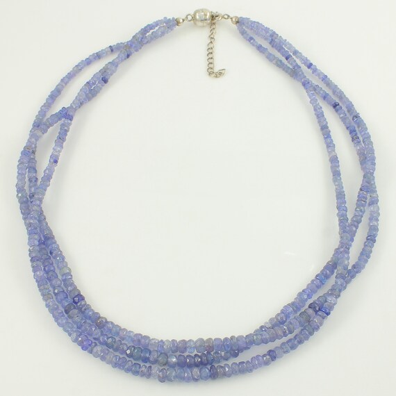Vintage Iolite Bead Necklace: Sterling Silver Three-Strand