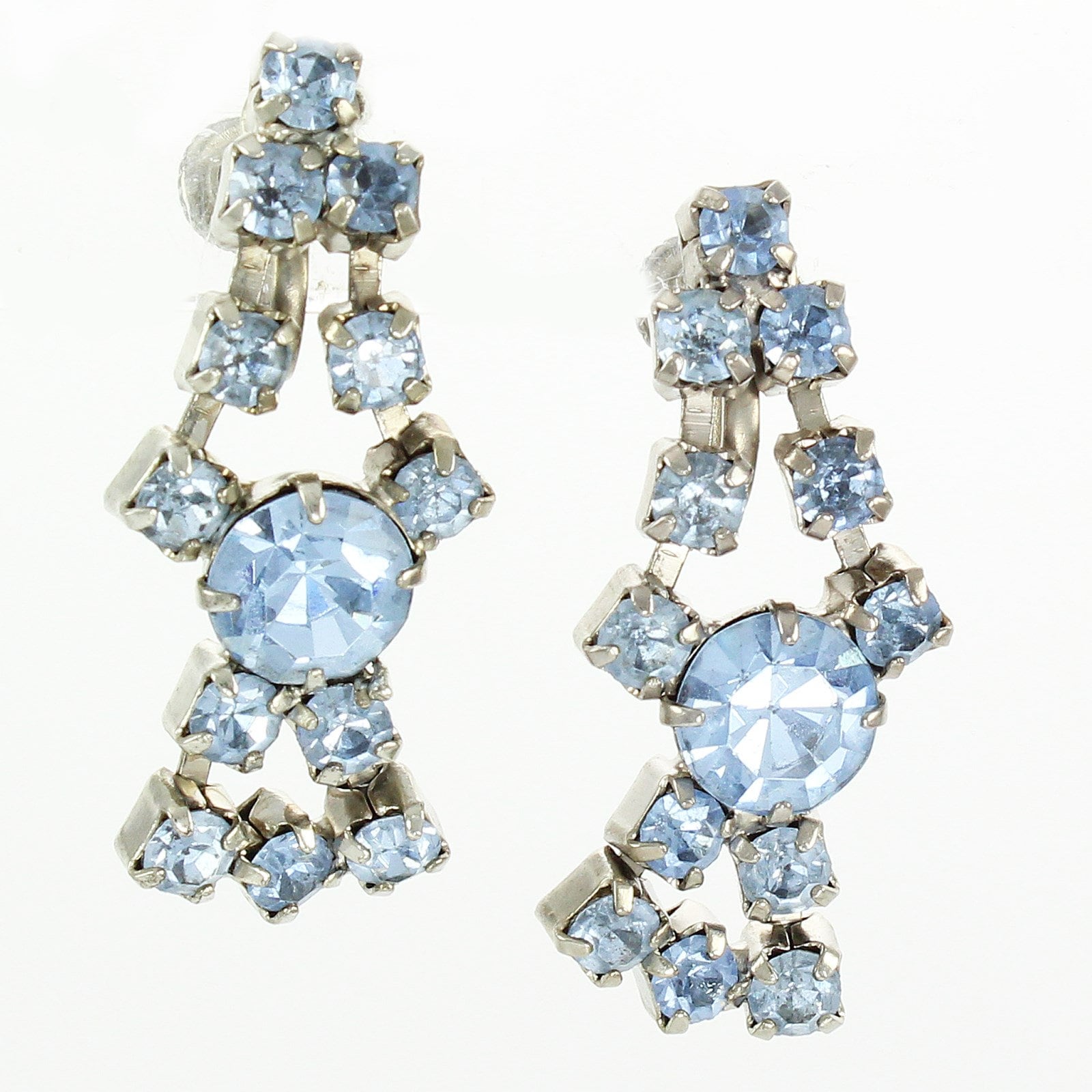 Vintage Pale Blue Rhinestone Jewelry Parure in Silver Tone c 1950 
