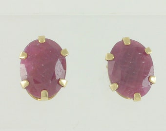 Vintage 14K Ruby Stud Earrings, 14K Lead Glass Filled Ruby Earrings, Vintage 14K Yellow Gold Enhanced Ruby Studs, Vintage Jewelry