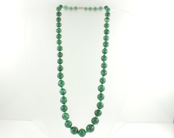 Malachite Bead Necklace, Graduated Malachite Bead Strand, 7 mm to 14.4 mm Malachite Beads, 1950s 22 in, Valentines Day Gift, Vintage Jewelry