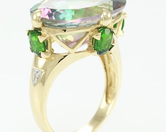 Vintage 14K Color Coated Topaz Chrome Diopside Diamond Ring, 14K Chrome Diopside Colorful Topaz Ring, 14K Size 6 Ring, Vintage Jewelry