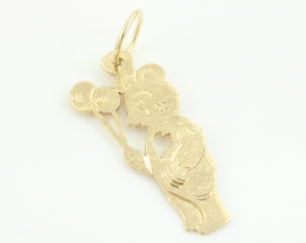 Vintage 14K Bear with Balloons Charm, 1980s Diamond Cut 14K Teddy Bear Pendant, 14K Heart Bear Charm, 14K Teddy Bear Pendant,Vintage Jewelry