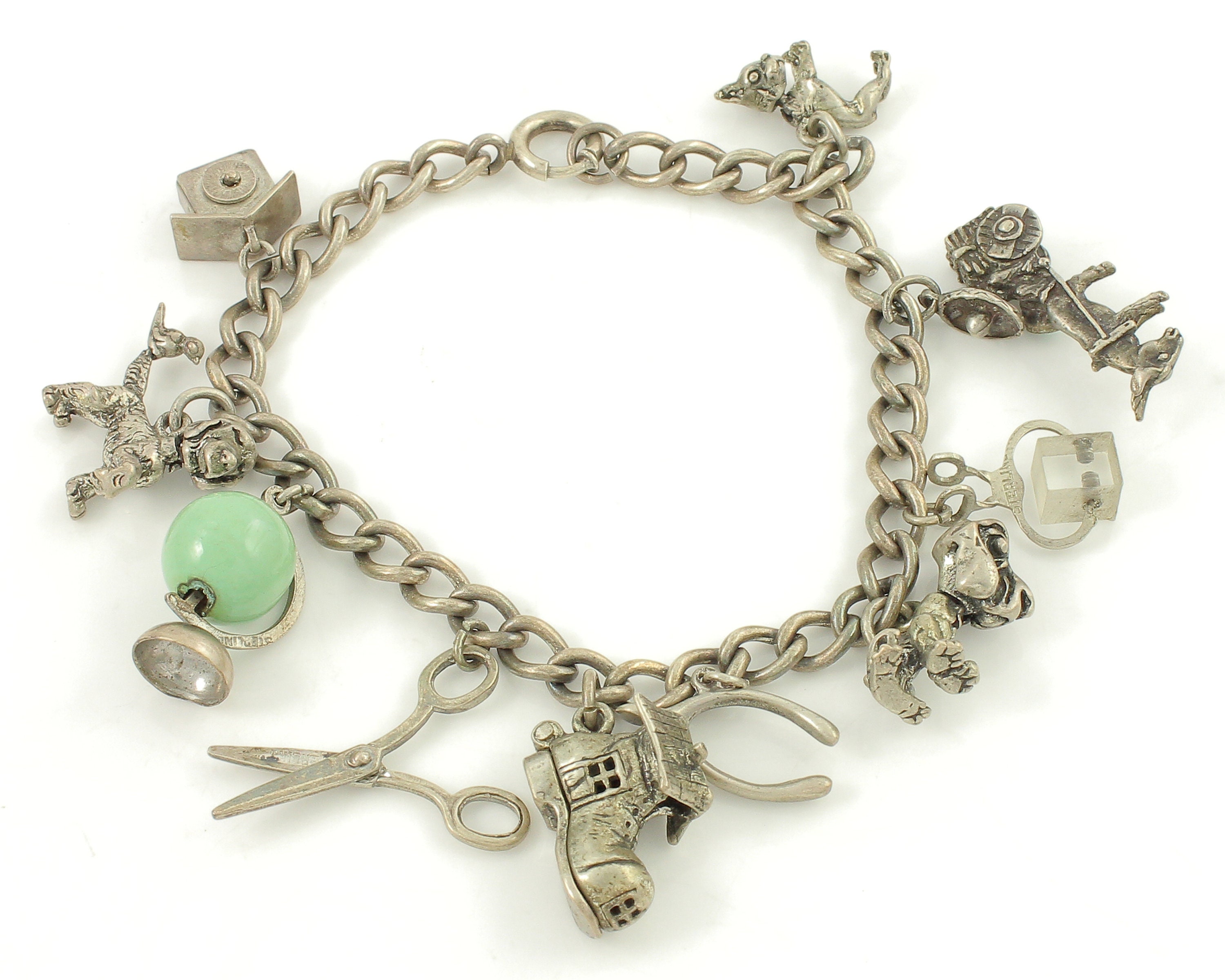 Silver Mexican charm bracelet 1930s