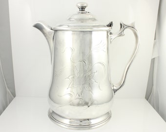 Antique FB Rogers Silver Plate Ice Water Pitcher, Quad Plate Porcelain Lined Lidded Watch Pitcher, Art Nouveau Silver Plate Pitcher c1900