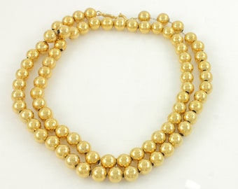 Vintage Napier Gold Tone Bead Necklace, Napier 7.7mm Round Bead 25 inch Beaded Necklace, Signed Napier Bead Necklace, Vintage Jewelry