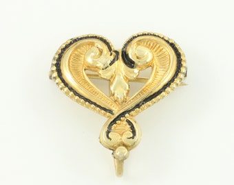 Vintage Edwardian Watch Pin, Vintage Heart Shaped Watch Pin, Gold Tone Scrolled Watch Holder Brooch, Locket Holder Pin, Vintage Jewelry