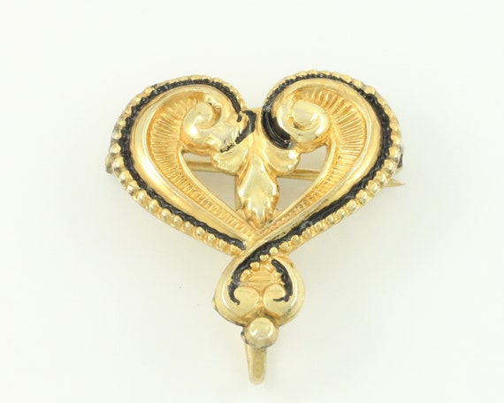 Vintage Edwardian Watch Pin, Vintage Heart Shaped… - image 1