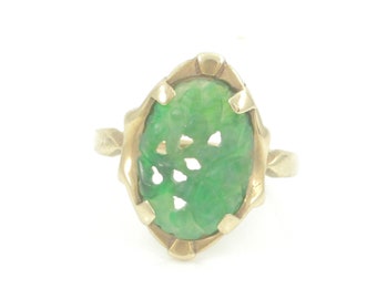 Vintage 10K Carved Serpentine Ring, House of Kraus Green Serpentine Ring, 1950s 10K Carved Serpentine Ring Pittsburgh, Vintage Jewelry