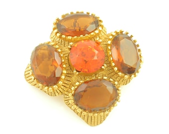 Vintage Capri Rhinestone Brooch Pendant, Vintage Capri Root Bear Glass Orange Rhinestone Pin, Vintage Signed Costume Brooch, Vintage Jewelry