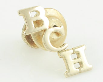 14K Monogram Lapel Pin - Yellow Gold BCH Tie Tac - Signed BA Balou - 1970s 0.4 gram - Vintage Fine Jewelry