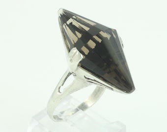 Mid Century Modernist Torpedo Faceted Smoky Quartz Ring, Vintage Sterling Smoky Quartz Ring, Size 6 1/4 Smoky Quartz Ring, Vintage Jewelry