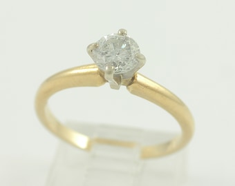 Vintage .63 CT Diamond Solitaire Engagement Ring, 14K Round Brilliant Cut Salt & Pepper Diamond Ring, Diamond Ring Size 6.25,Vintage Jewelry