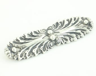 Vintage Foliate Sterling Silver Brooch, Oversized Sterling Bar Pin, Vintage Acanthus Leaf Brooch 925 Silver, Classical Motif,Vintage Jewelry