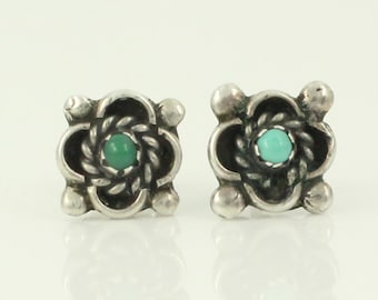Vintage Sterling Turquoise Southwestern Earrings, Vintage Sterling Silver Turquoise Pierced Earrings, Small Turquoise Studs, Vintage Jewelry