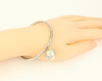 Vintage Sterling Silver Mexican Bangle Bracelet with Ball Charm, Mexico 925 Silver AEM WWII Era Bracelet, Vintage Jewelry, Stocking Stuffer