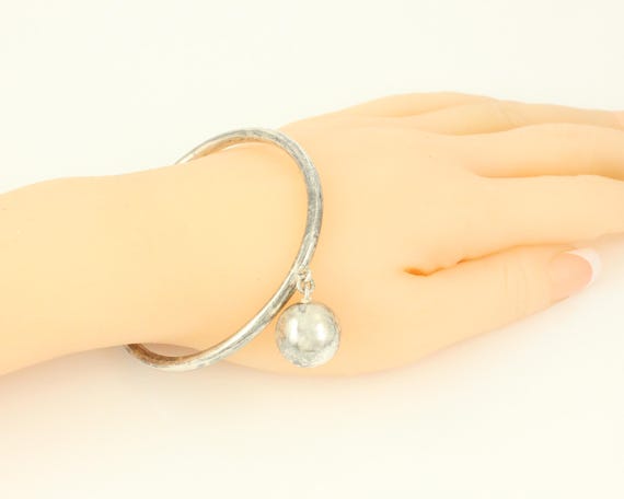Vintage Sterling Silver Mexican Bangle Bracelet With Ball
