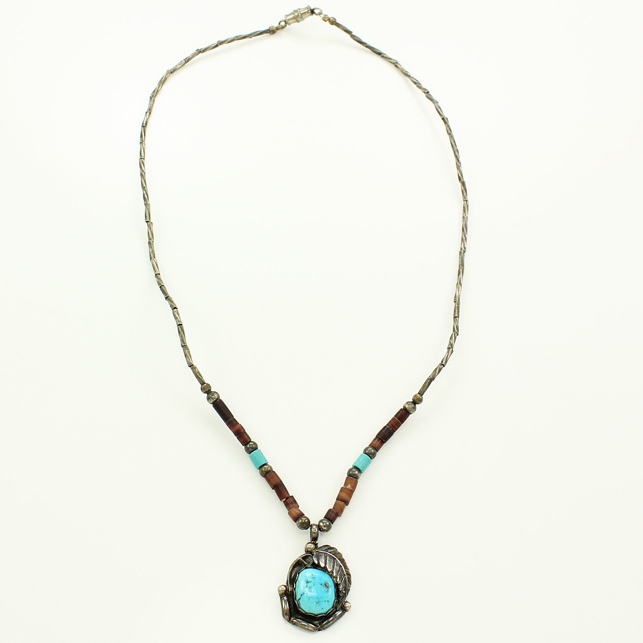 Vintage Southwestern Sterling Turquoise Pendant Heishe Liquid Silver ...