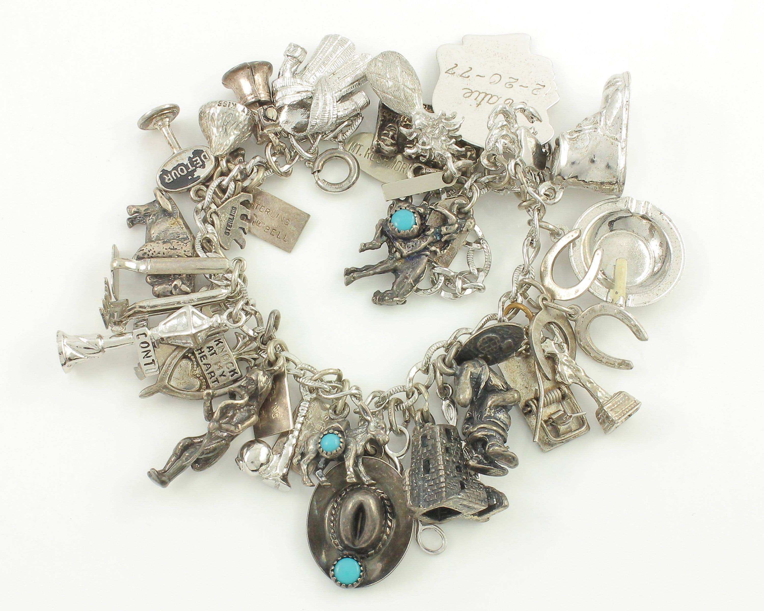 Loaded Sterling Silver Western Charm Bracelet, Turquoise Charm