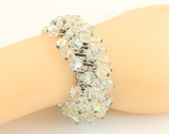 Vintage Crystal Bead Cha-Cha Expansion Bracelet, Aurora Borealis Crystal Stretch Bracelet, Sparkling Crystal Bracelet, Vintage Jewelry