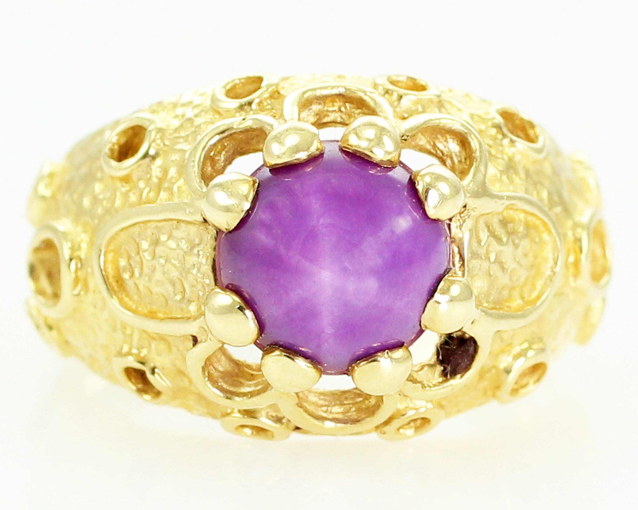 Mid Century Modern 14K Dome Ring with Linde Star Ruby MCM Jewelry