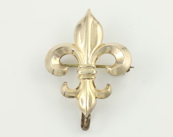 Vintage Gold Fill Fleur de Lis Watch Keeper Pin, Vintage 10K Gold Filled Fleur de Lis Brooch, 1940s 10K GF Lapel Pin, Vintage Jewelry