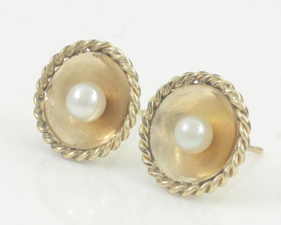 10K Gold Saucer Pearl Earrings, Akoya White Cultu… - image 4