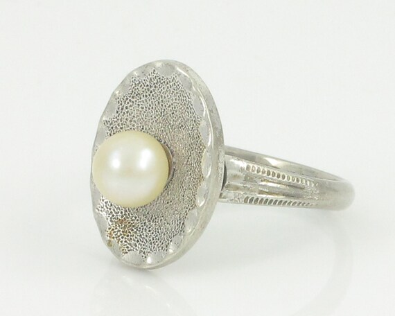 Vintage Sterling Cultured Pearl Ring, 925 Silver … - image 4