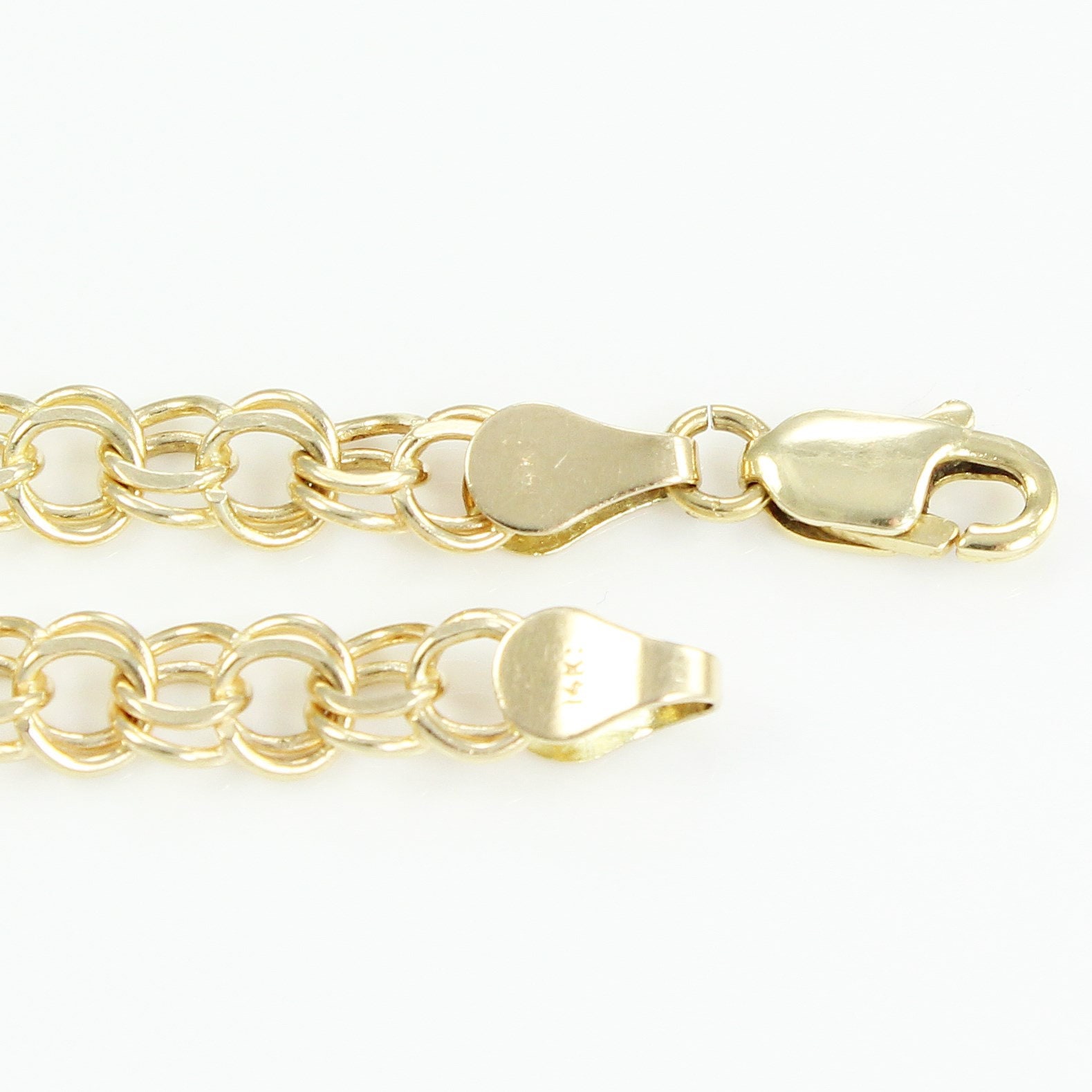 14K Yellow Gold Double Link DAINTY Charm Bracelet 7 for Traditional Charm 5.7g Retro 1980s