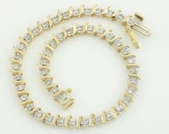 Vintage Diamond Tennis Bracelet, 14K .50 CT Diamond Tennis Bracelet, 14K Yellow Gold Diamond S Link Bracelet, 1990s Bracelet,Vintage Jewelry