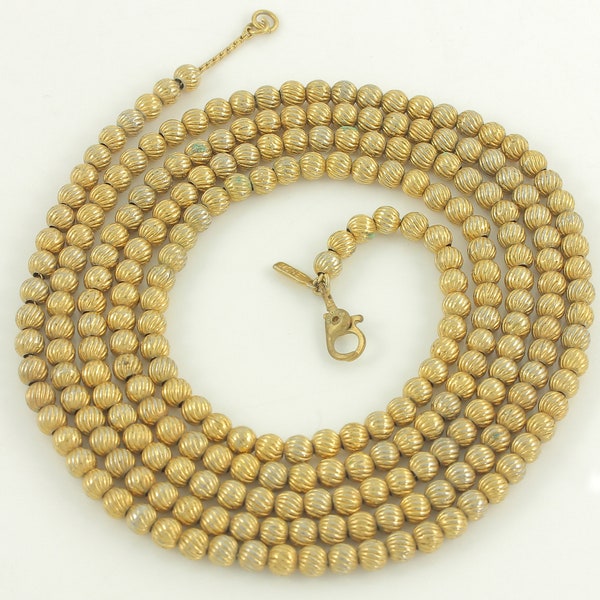 Vintage Monet Gold Tone Beaded Necklace, 1970s Ribbed 3.4 Gold Tone Beads on Chain 36in Monet Necklace, 70s Sign Monet Beads,Vintage Jewelry