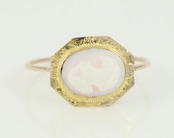 Antique Edwardian 10K Cameo Ring, 10K Gold Carved Shell Cameo Converted Stick Pin Ring, Dainty Cameo 10K Ring Size 8 1/4, Vintage Jewelry